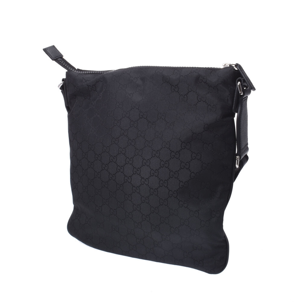 Gucci Logo Nylon GG Bag Leather Shoulder Black